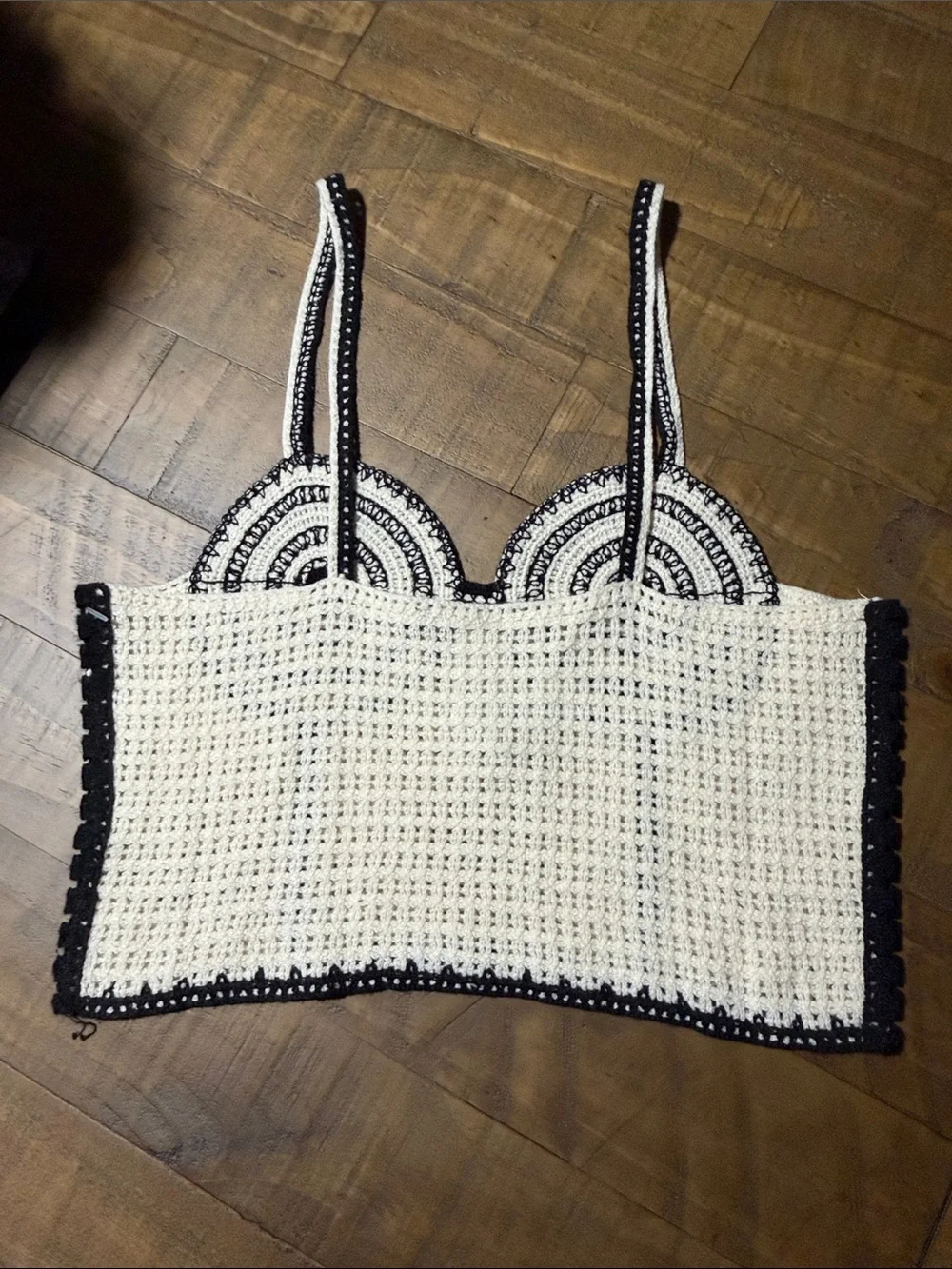 Zara Cream Crochet Top with Black Accents